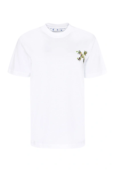 Shop Off-white Embroidered Cotton T-shirt In White