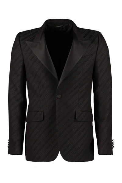 Shop Givenchy Cotton Blend Jacquard Blazer In Black