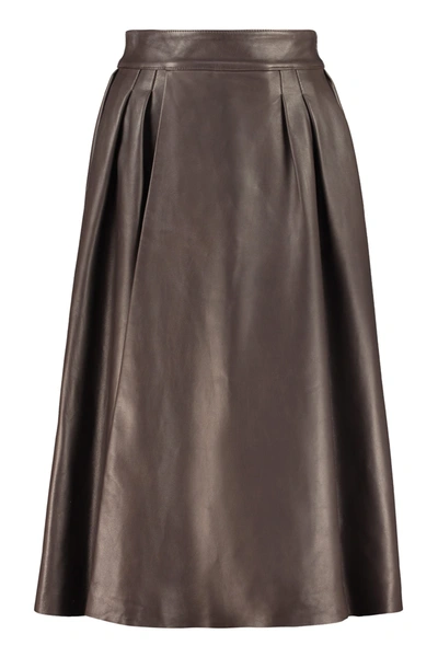 Shop Dolce & Gabbana Leather Full Skirt In Brown