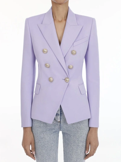 Shop Balmain Lavender Wool Blazer In Purple