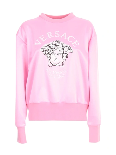 Shop Versace Logo Round Neck Sweatshirt In Flaming Pink