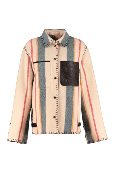Shop Loewe Wool Buttons Jacket In Panna