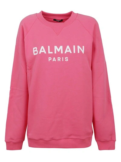 Shop Balmain Printed Logo Sweatshirt In Oaj Rose Blanc