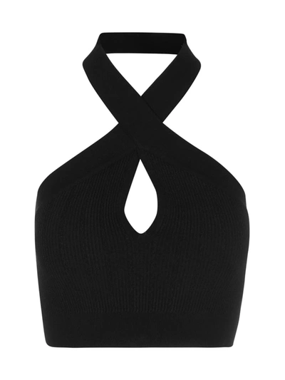 Shop Balmain Twisted Halterneck Knit Crop Top In Pa Noir