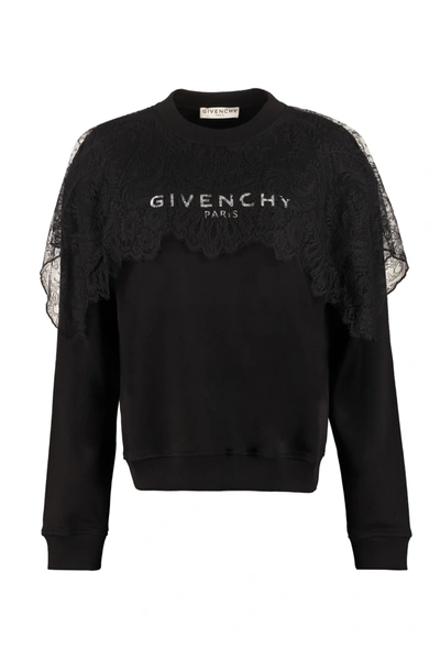 Shop Givenchy Lace Ruffle Cotton Sweatshirt In Black