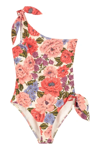 Shop Zimmermann One-shoulder Swimsuit In Multicolor