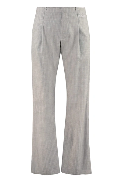 Shop Off-white Wool Straight-leg Trousers In Grey