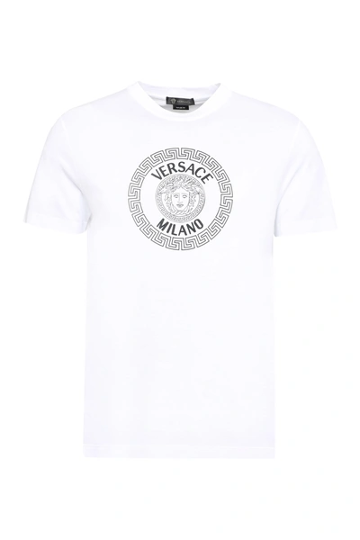 Shop Versace Cotton Crew-neck T-shirt In White