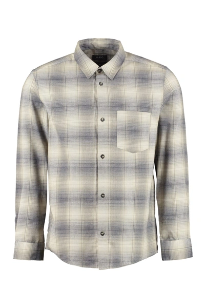 Shop Apc John Checked Overshirt In Beige