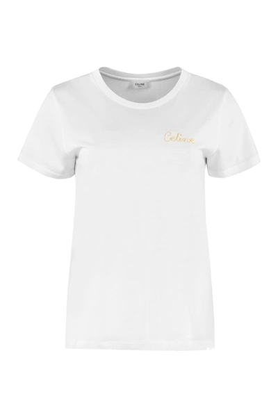 Shop Celine Crew-neck Cotton T-shirt In White
