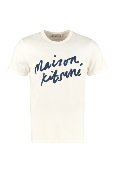 Shop Maison Kitsuné Logo Print Cotton T-shirt In White