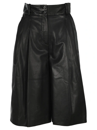 Shop Dolce & Gabbana High-waisted Leather Culottes In Black