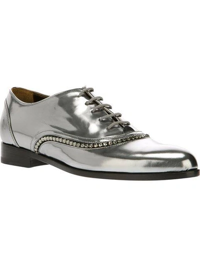 Lanvin Patent Leather Lace Up Shoe In Silver