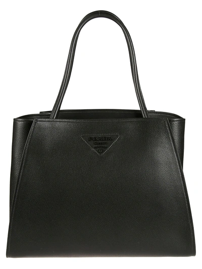 Shop Prada Open Top Logo Stamped Tote In Black