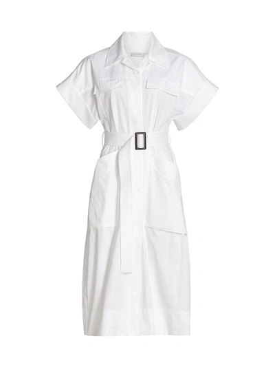 Shop Lvir Cuffed Midi Shirtdress In White