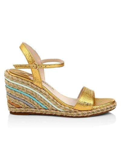 Shop Sophia Webster Lucita Metallic Leather Espadrille Wedge Sandals In Gldcrkblum