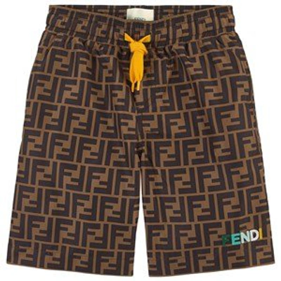Shop Fendi Brown Logo Shorts In Orange