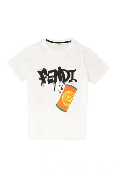 Shop Fendi Printed Cotton T-shirt In White