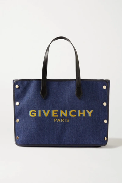 Shop Givenchy Bond Leather-trimmed Printed Denim Tote In Blue
