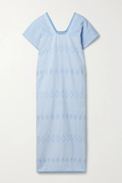 Shop Pippa Holt + Net Sustain Embroidered Cotton Huipil In Light Blue