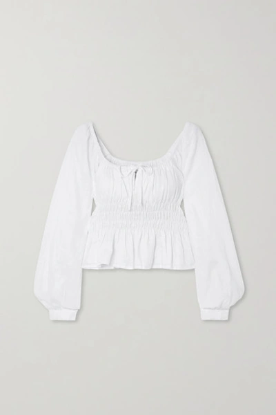 Shop Faithfull The Brand + Net Sustain Bellano Shirred Linen Top In White