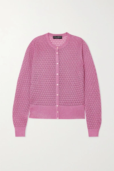 Shop Dolce & Gabbana Metallic Crochet-knit Cardigan In Pink