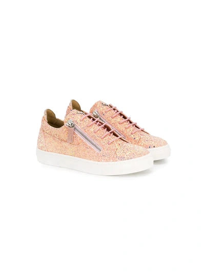 Shop Giuseppe Junior Glittery Lace-up Sneakers In Metallic