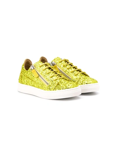 Shop Giuseppe Junior Sequin Embroidered Sneakers In Yellow