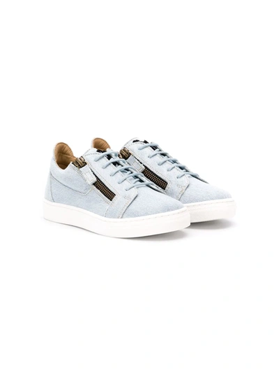 Shop Giuseppe Junior Frayed Edge Sneakers In Blue