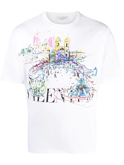 Shop Valentino Sketch Logo Print T-shirt In White