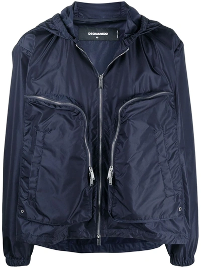 Shop Dsquared2 Oversize Zip Pocket Lightweight Jacket In Blue