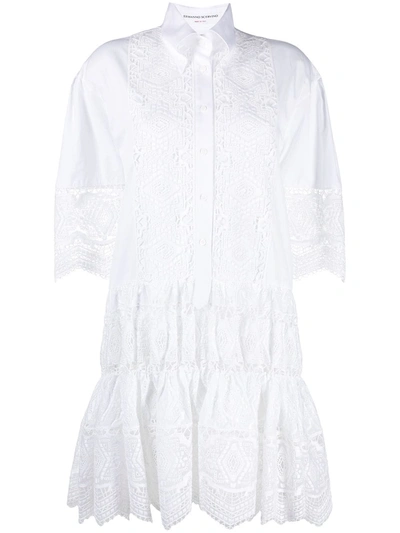 Shop Ermanno Scervino Lace-panelled Shirt Dress In White