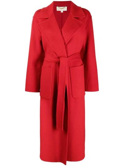 Shop Michael Michael Kors Tied-waist Wrap Coat In Red