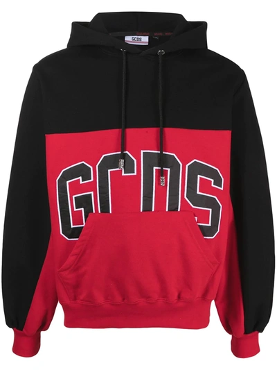 Shop Gcds Logo Colour-block Hoodie In Red