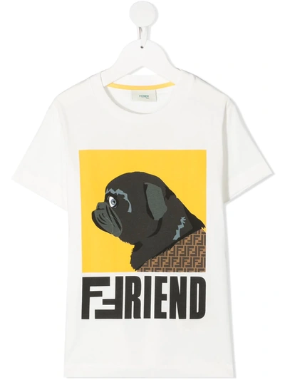 Shop Fendi Dog Print Slogan T-shirt In White