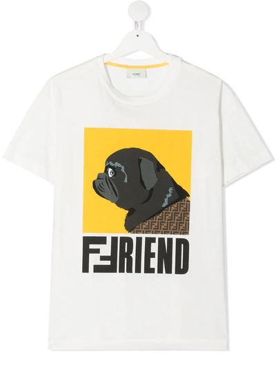 Shop Fendi Teen Dog Print Slogan T-shirt In White
