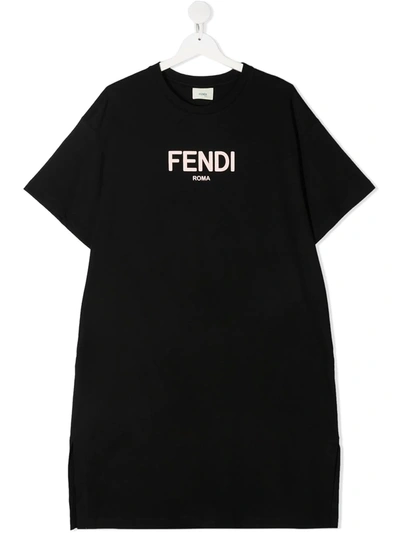 Shop Fendi Teen Logo-print T-shirt Dress In Black