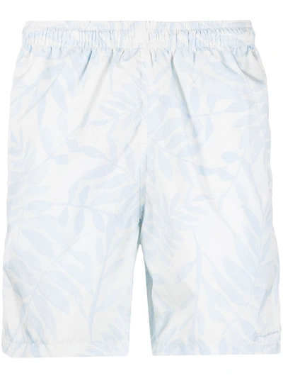 Shop Jacquemus Light Leaf Print Shorts In Blue