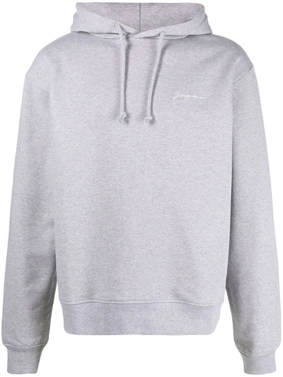 Shop Jacquemus Logo Embroidered Hoodie In Grey