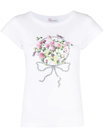 Shop Red Valentino Floral-print Short-sleeved T-shirt In White