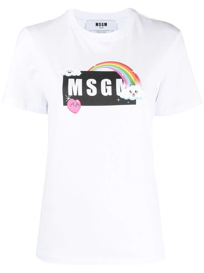 Shop Msgm Logo-print Rainbow T-shirt In White
