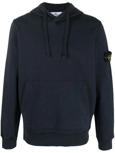 Shop Stone Island Logo Patch Long-sleeved Hoodie In Blue