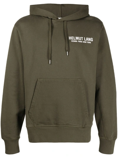 Shop Helmut Lang Logo Print Hooded Sweatshirt In Green