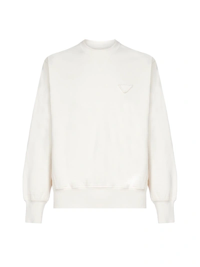 Shop Prada Logo-patch Cotton Sweatshirt In Naturale
