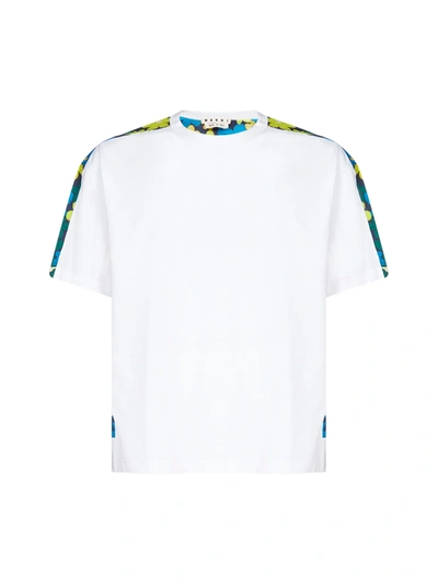 Shop Marni Back-floral Print Cotton T-shirt In White Mix