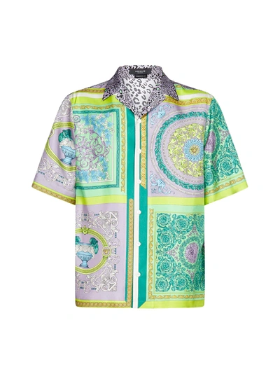 Shop Versace Barocco Print Silk Shirt In Multicolor