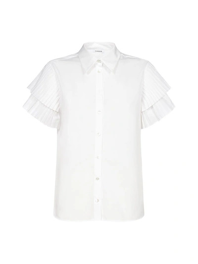 Shop P.a.r.o.s.h Pope Pleated-sleeves Cotton-blend Shirt In Bianco
