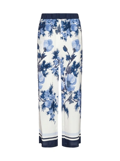 Shop P.a.r.o.s.h Seblu Floral Print Silk Trousers In Fantasia Blue