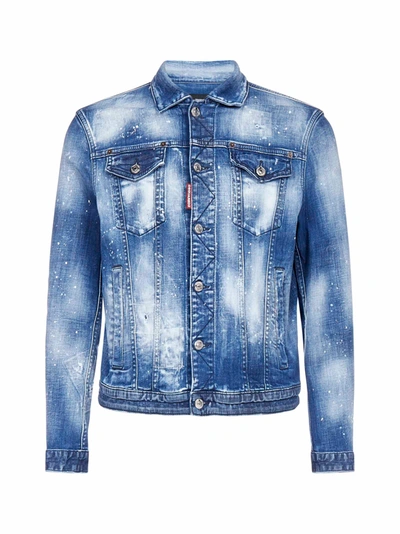 Shop Dsquared2 Dan Vintage-spray Style Denim Jacket In Blue