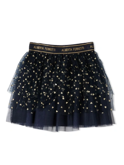 Shop Alberta Ferretti Navy-blue And Gold Skirt